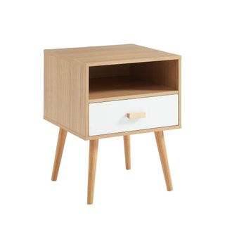 Bata Ba&iuml;ta Comodino Ulos, Bianco E Legno Chiaro