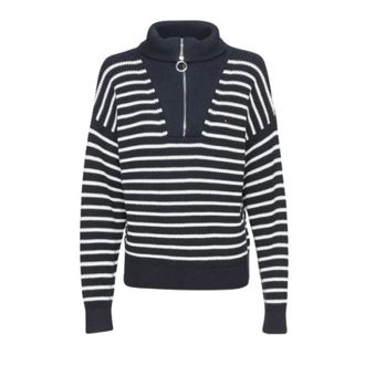 Tommy Hilfiger Gestreept oversized coltrui - Dames - Coltruien - Blauw - L - Katoen - Truien & Vesten