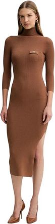 Elisabetta Franchi Geribde Midi Jurk met Borstzak - Dames - Kleedjes - Bruin - XS - Kleedjes