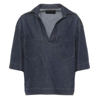 Dondup Blouses, female, Blue, Size: M V-neck Denim Blouse
