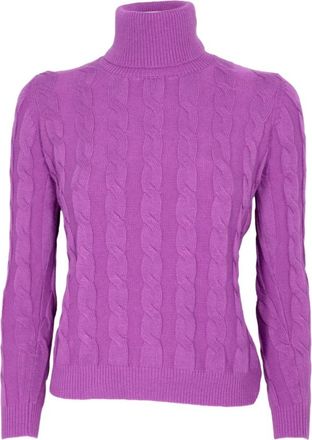 Cashmere Company Gevlochten Coltrui Trui Paars - Dames - Coltruien - Paars - XS - Wol - Truien & Vesten