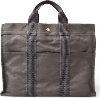 Herm&egrave;s Her Line Gray Canvas Handbag Tote Bag (Pre-Owned)
