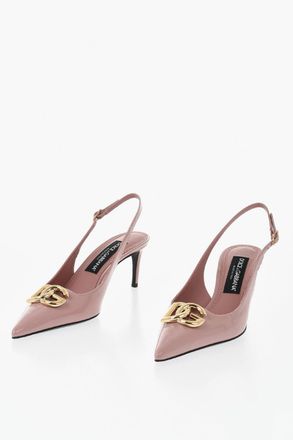 Dolce & Gabbana Patent Leather Slingbacks with Gold Metal Monogram, 7cm Heel Dolce & Gabbana