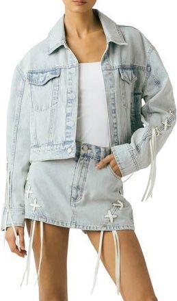 Blank NYC Tie Breaker Oversize Lace-Up Denim Trucker Jacket at Nordstrom Rack, Size Large