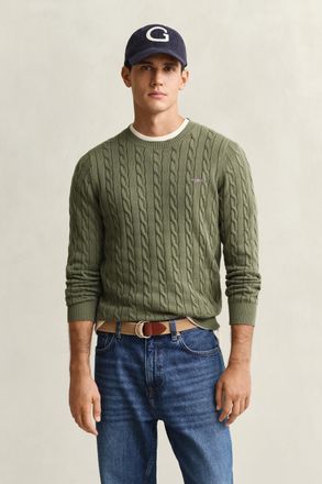 GANT Men Cotton Cable Knit Crew Neck Sweater (XXXL) DRY HERB GREEN