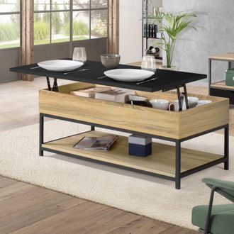 IDMarket Mesa De Centro Boston Con Tablero Rectangular Elevable Y Estante Inferior De Dise&ntilde;o Industrial