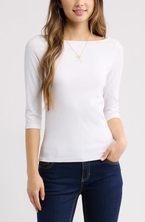 BP. Boat Neck Three-Quarter Sleeve Top in White at Nordstrom, Size Xx-Small