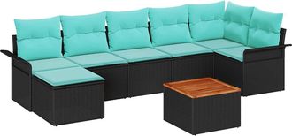 vidaXL Conjunto De Sof&aacute;s De Jard&iacute;n 8 Uds. Negro Y Turquesa Vidaxl