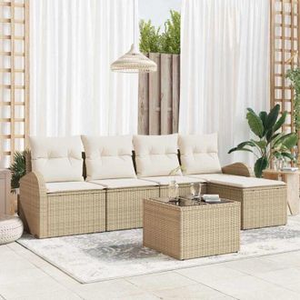 vidaXL Vidaxl - Conjunto De Sof&aacute; De Jard&iacute;n 6 Pcs Beige, Blanco Polirat&aacute;n