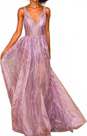 Jovani V-Neck Embroidered Evening Gown In Lilac