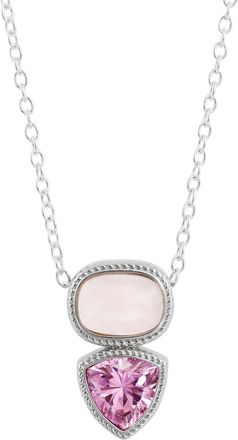 Savvy Cie Jewels OVAL AND TRILLON TWO TONE PINK SLIDE PENDANT NECKLACE
