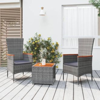 vidaXL Juego Muebles Jard&iacute;n 3 Pzas Madera Acacia Rat&aacute;n Sint&eacute;tico Gris Vidaxl
