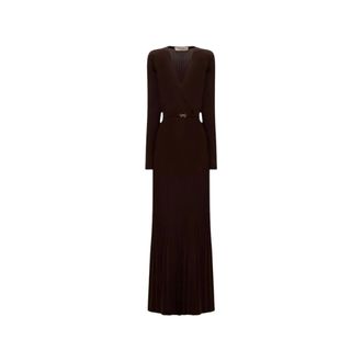 Twinset Midi gebreide jurk met ceintuur - Dames - Jurken - Bruin - Maat: L Wol