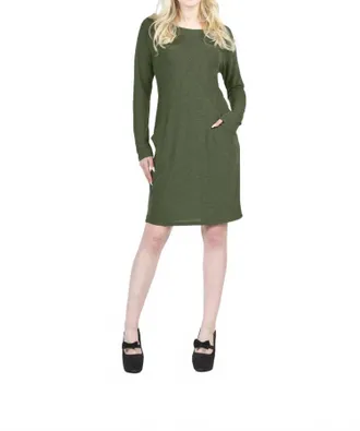 Papillon Seam Detail Midi Sweater Dress With Pockets In Olive