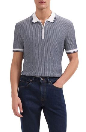 Bugatchi Ottoman Stitch Cotton & Silk Quarter Zip Polo Sweater in Navy at Nordstrom, Size Xx-Large