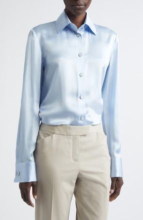 Lafayette 148 New York Slim Fit Silk Button-Up Shirt in Bluebell at Nordstrom, Size 10