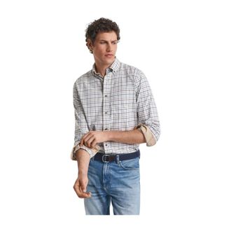 GANT Overhemden, Heren, Blauw, L, Katoen, Regular Fit Tattersall Geruit Twill Overhemd