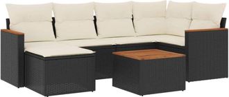 vidaXL Vidaxl - Set De Comedor De Jard&iacute;n 7 Pzas Y Cojines Rat&aacute;n Sint&eacute;tico Negro