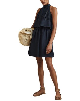 Reiss Eden Linen-Blend Broderie Sleeveless Mini Dress