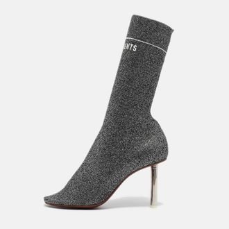 VETEMENTS Sock Runner Size 39 Silver Lurex Fabric Ankle Length Boots