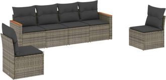 vidaXL Set De Muebles De Jard&iacute;n 6 Pzas Y Cojines Rat&aacute;n Sint&eacute;tico Gris Vidaxl