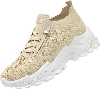 Generic Women Arch Support Walking Trainers Ladies Wide Fit Slip on Sneakers Summer Fashion Womens Sneakers Striped Mesh Fabric Comfortable Casual Shoes Ortho