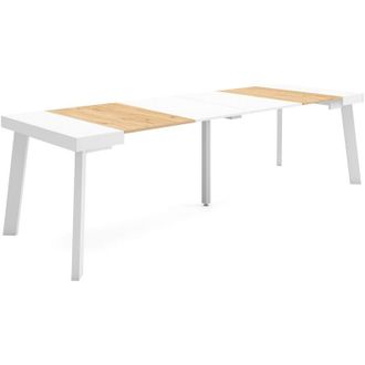 Skraut Home Mesa Consola Extensible, Mesa Comedor Plegable, 260, Para 12 Comensales, Patas De Madera, Estilo Moderno, Roble Y Blanco - Skraut Home