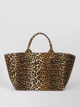 Ganni canvas tote bag animal print handles