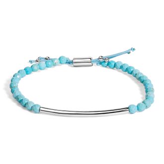 House of Brilliance Sterling Silver Turquoise Beads Station Bracelet with Bolo Clasp