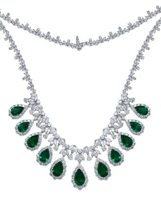 Diana M. Jewels Fine Jewelry Platinum 66.91 Ct. Tw. Diamond & Emerald Necklace