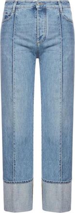 Bottega Veneta Wijde Pijpen Jeans met Omgeslagen Zoom - Dames - Cropped Jeans - Blauw - 2XS - Katoen - Jeans