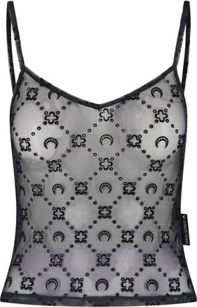 Marine Serre Black Sleeveless Sheer Crescent Moon Top