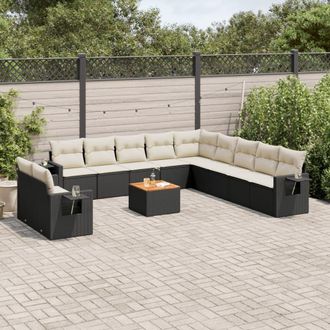 vidaXL Set De Sof&aacute;s De Jard&iacute;n Y Cojines 12 Pzas Rat&aacute;n Sint&eacute;tico Negro Vidaxl