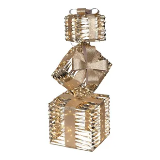 Lumineo Figura Led Decorativa Con Forma De Cajas De Regalo, Uso Exterior, Blanco C&aacute;lido, 600 Leds, 25,5 X 25,5 X 73 Cm