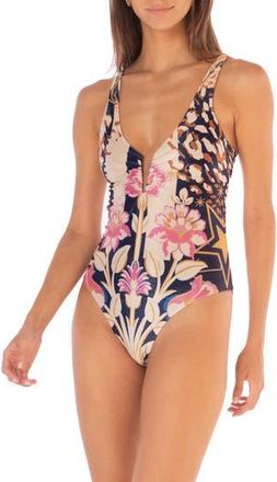 Maaji Patchwork Rose Cassidy Reversible One-Piece Swimsuit in Beige Overflow at Nordstrom Rack, Size Small