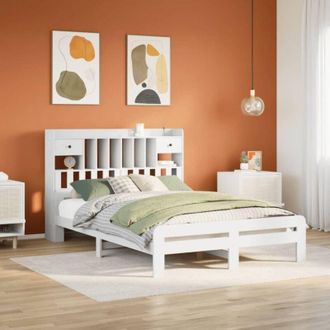 vidaXL Cama Con Estanter&iacute;a Sin Colch&oacute;n Madera Maciza Blanca 150x200 Cm Vidaxl
