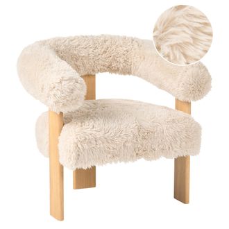 Beliani Sill&oacute;n Retro Sal&oacute;n Tapizado De Pelo Sint&eacute;tico Patas De Madera Blanco Crema Y Marr&oacute;n Claro Ilbro