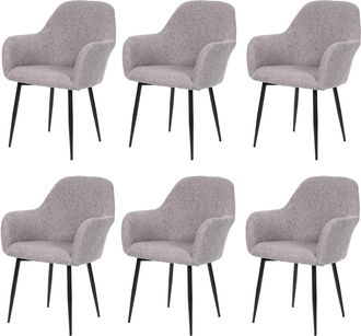 Hhg Hhg - Juego De 6 Sillas De Comedor 240, Silla De Cocina, Dise&ntilde;o Retro, Tela/textil Gris, Patas Negras
