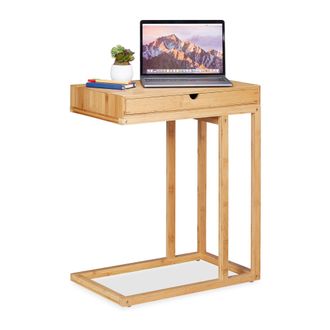 Relaxdays Relaxdays Mesa Auxiliar De Bamb&uacute; Con Caj&oacute;n Grande, Moderno, 68 X 55 X 35 Cm, Marr&oacute;n