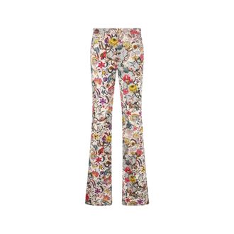 Roberto Cavalli Broeken, Dames, Veelkleurig, L, Flared broek met Florentijnse bloemenprint