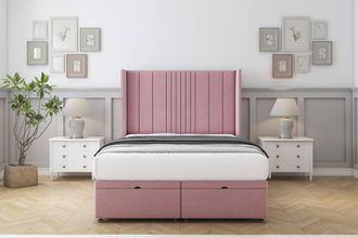 Comfort Beds Grace Plush Ottoman Bed Set With 54 Wingback Headboard in Pink | Size: Small Single