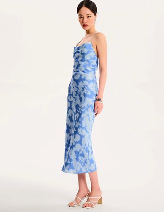 Omnes Womens Riviera Midi Dress in Blurred Floral - Blue - Size: 14