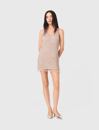 Maje Short Beaded Dress With Lining - Off White - Maje