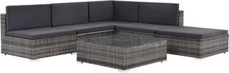 vidaXL Set De Sof&aacute;s De Jard&iacute;n 6 Piezas Y Cojines Rat&aacute;n Sint&eacute;tico Gris Vidaxl