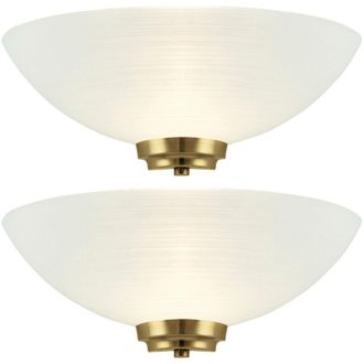 Loops 2 PACK Dimmable LED Wall Light Antique Brass White Pattern Glass Shade Dome Lamp