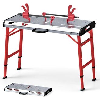 Costway Costway - Tavolo da Lavoro Pieghevole, Banco da Lavoro Portatile con Altezza Regolabile a 7 Livelli e 2 Staffe da Saldatura, Capacit&agrave; di Carico 450 kg