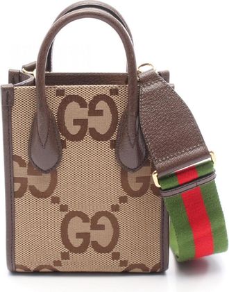 Gucci Beige Brown Canvas Leather Tote Bag (Pre-Owned)