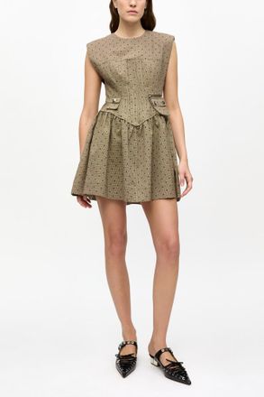 Ganni Brown Flock Suiting Corset Mini Dress - Size 32 Beige