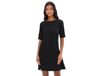 Mod-o-doc Elbow Sleeve Below The Knee Shirred Dress Womens Dress Black : LG (US 12-14), Cotton
