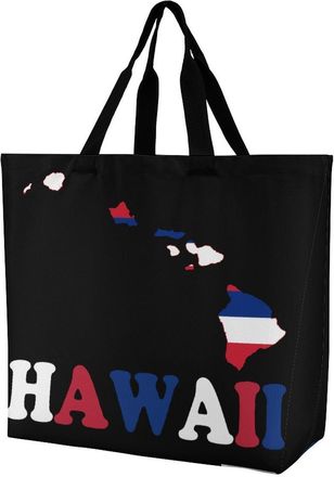 Generic Hawaii State Flag Map Tote Bag Reusable Grocery Shopping Bags Large Travel One Shoulder Handbag for Picnic Work